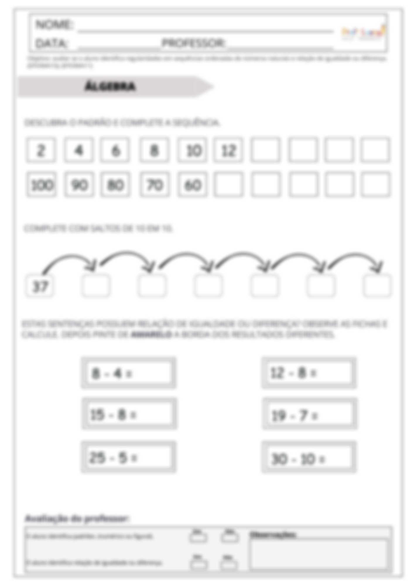 Avaliação de Matemática 3º ano