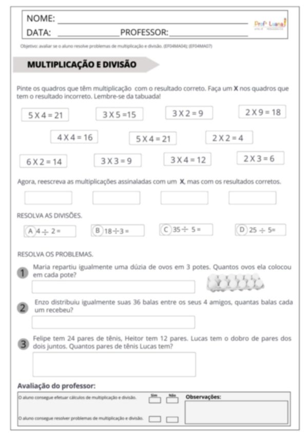 Avaliação Diagnóstica - MATEMÁTICA 3º ao 5º ano - Image 4