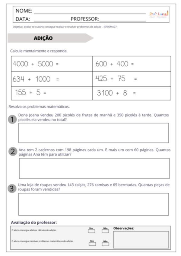 Avaliação Diagnóstica - MATEMÁTICA 3º ao 5º ano - Image 8